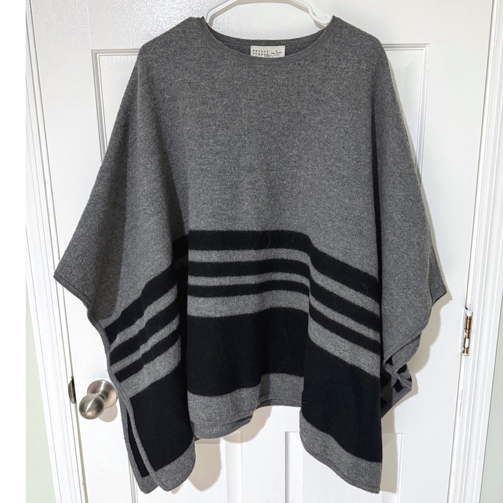 Kate Spade‎ Broome Street Grey Black Striped Wool Blend Poncho Cape OS